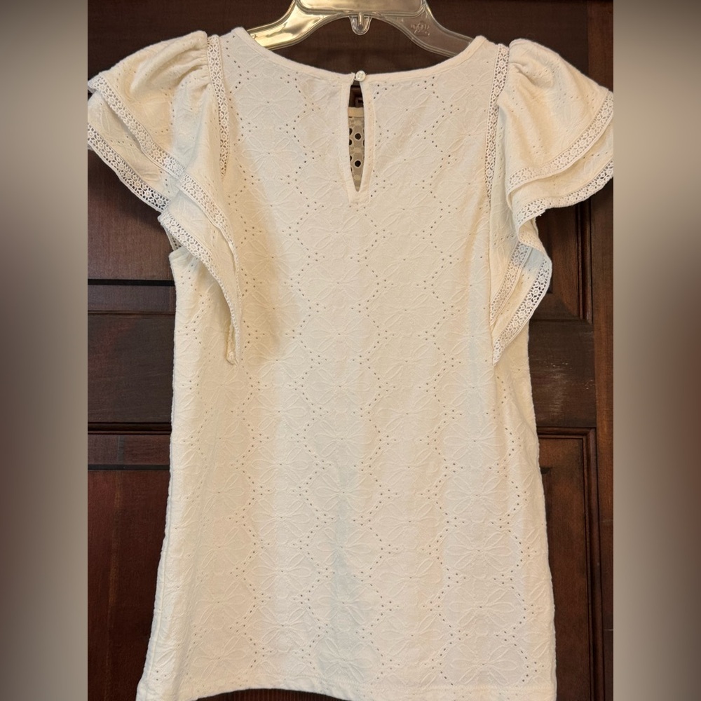 LOFT Cream Flutter Sleeve‎ Ruffled Top - Picture 3 of 6